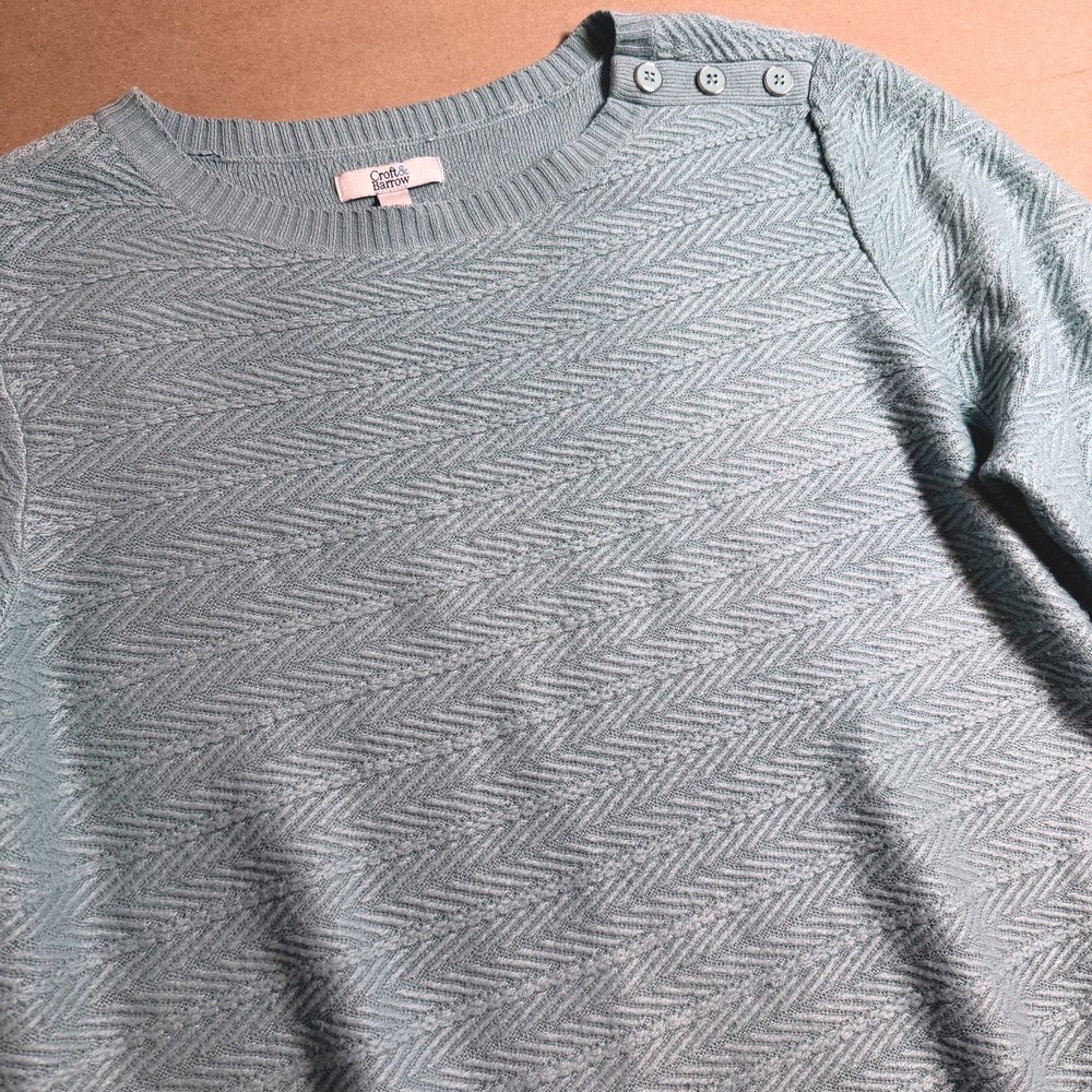 Croft & Barrow Aqua Herringbone Knit Crew Neck Pullover Light Sweater XL
